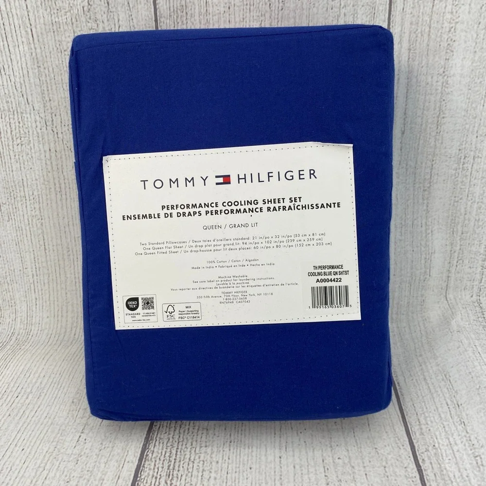 Tommy Hilfiger Sheet Set Queen Royal Blue 100% Cotton Performance Cooling Modern